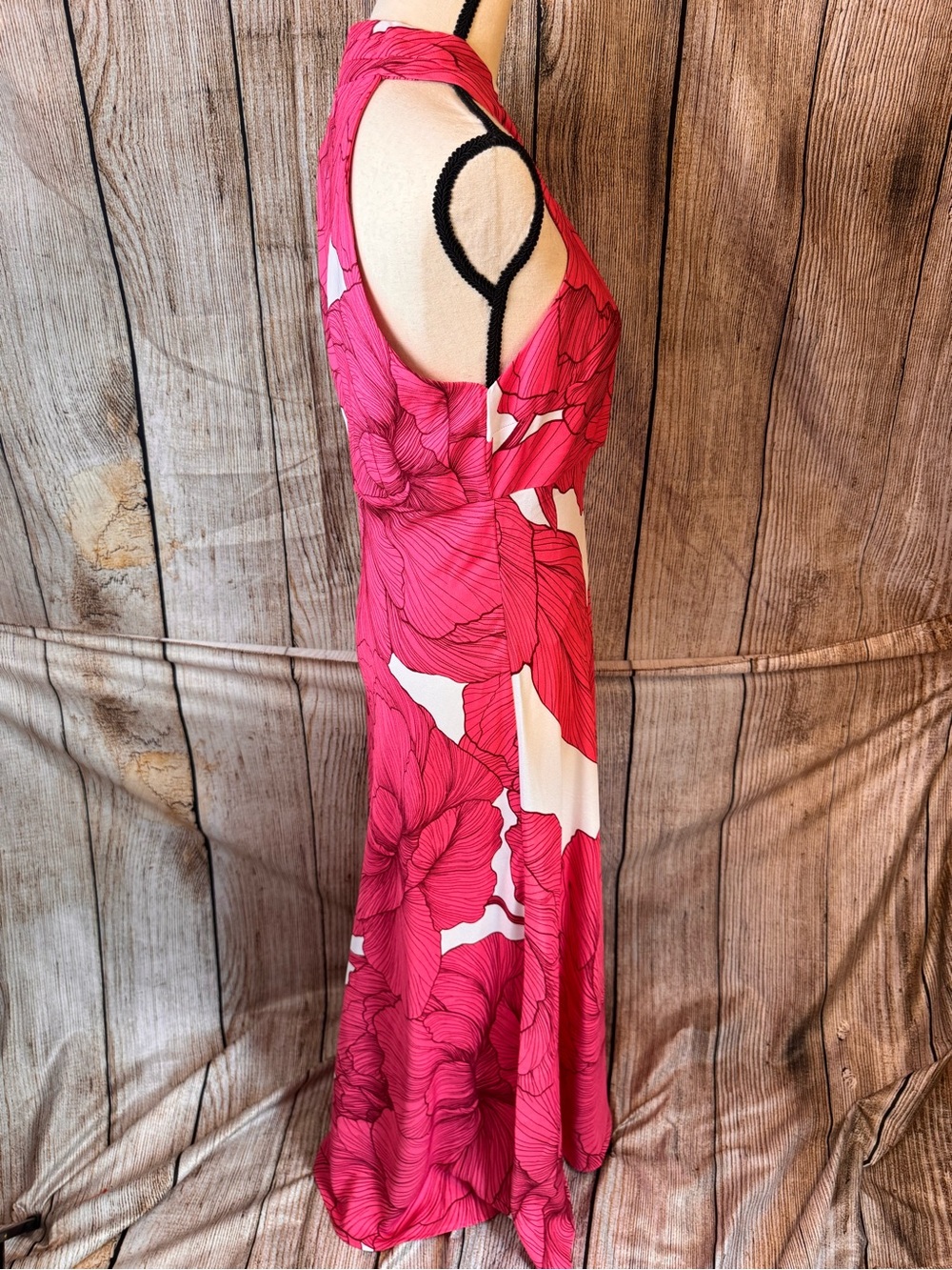 BRAND NEW Donna Karan Hot Pink & White Floral Halter Maxi Dress - Picture 4 of 13